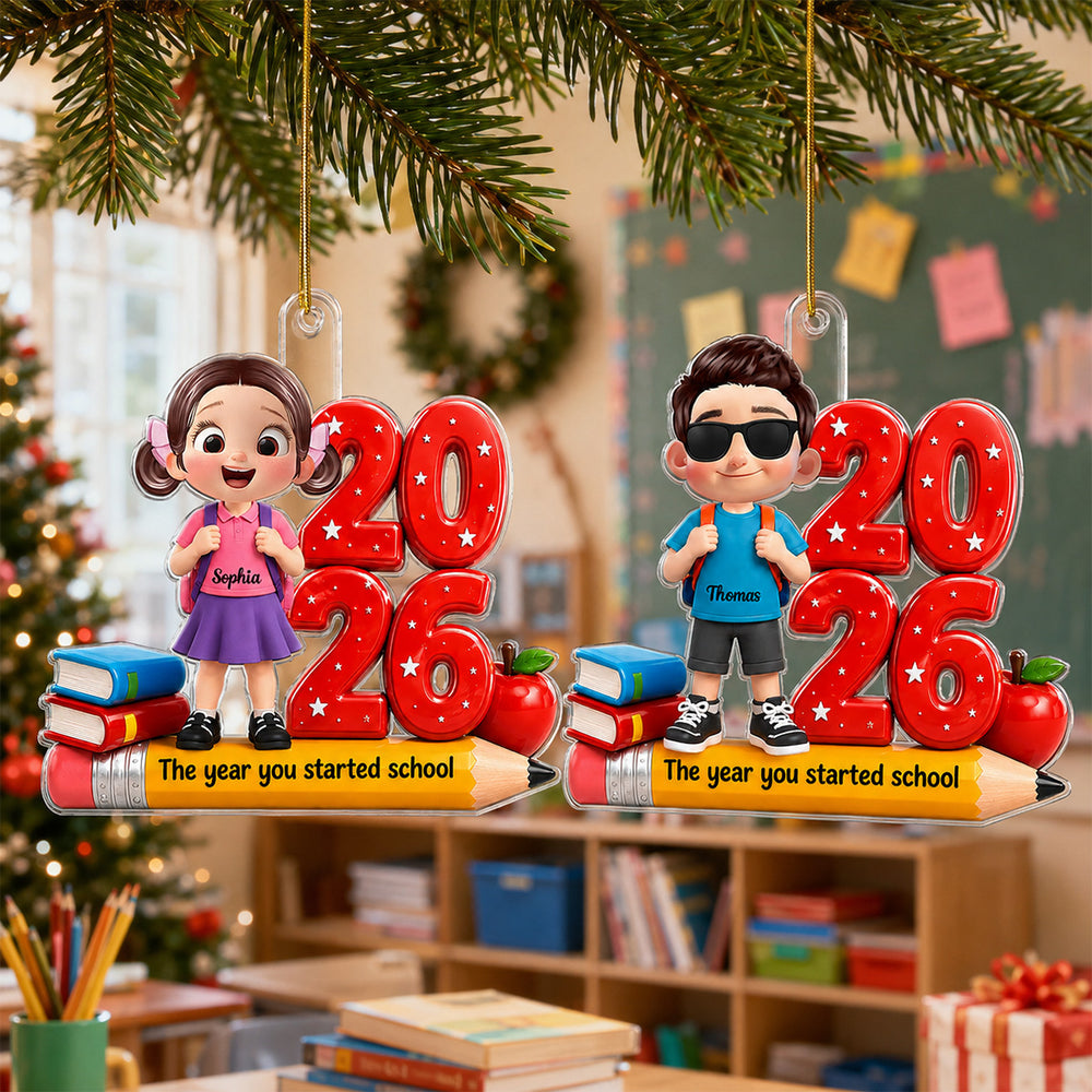 Acrylic Ornament, The Year You Started School with Smiling Student, Personalized Creative Christmas Gift for Families
