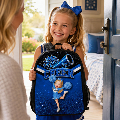 Kids School Backpack with Personalized Cheerleader Girl, Sparkling Team Spirit, Creative Gift for Young Cheer Fans