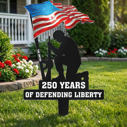250 Years Of Defending Liberty Personalized Metal Garden Stake - Proud Patriotic Yard Tribute Gift