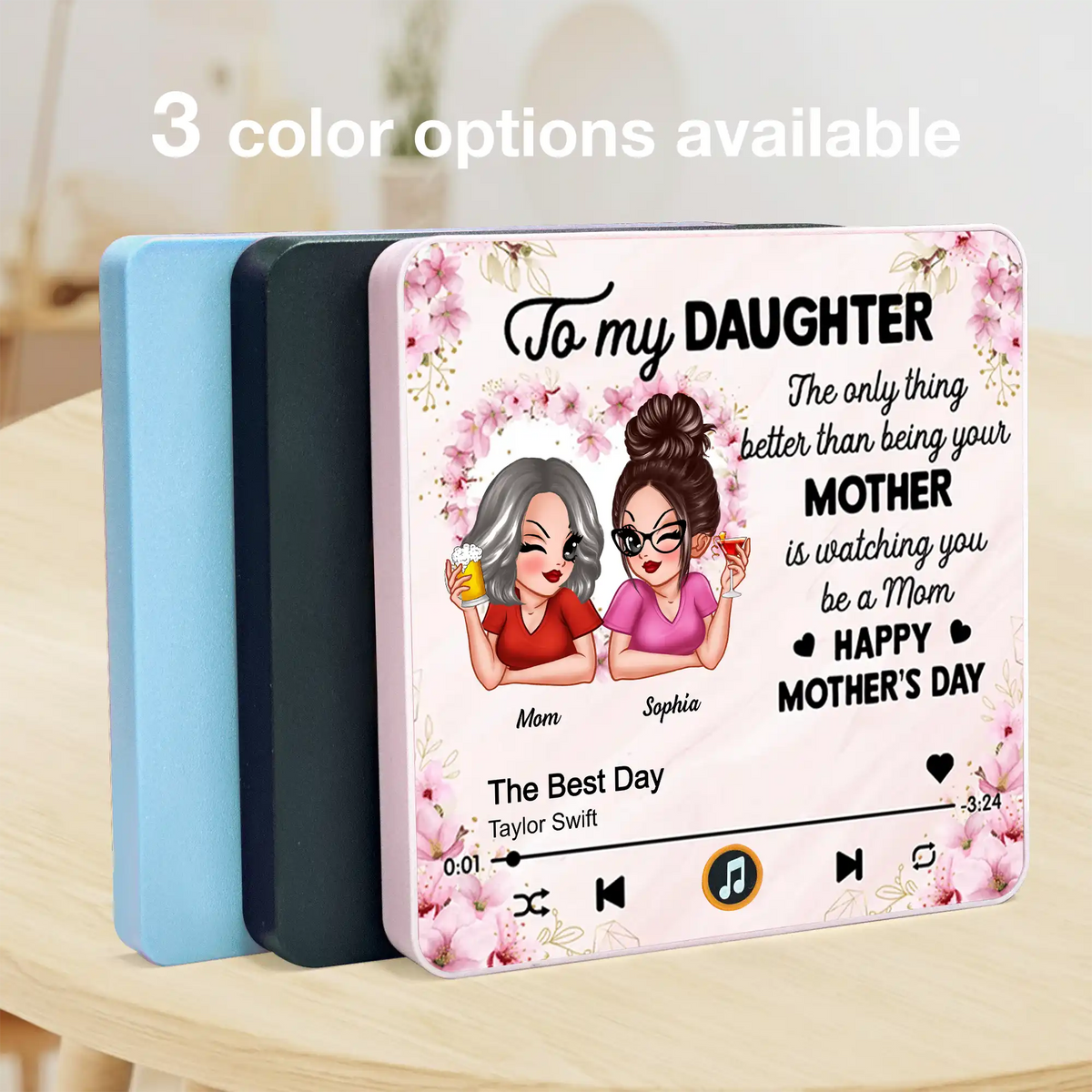 Acrylic Music Magnet For Mom and Daughter, Sweet Mother's Day Message with Floral Notes, Personalized Unique Gift Fridge Decor