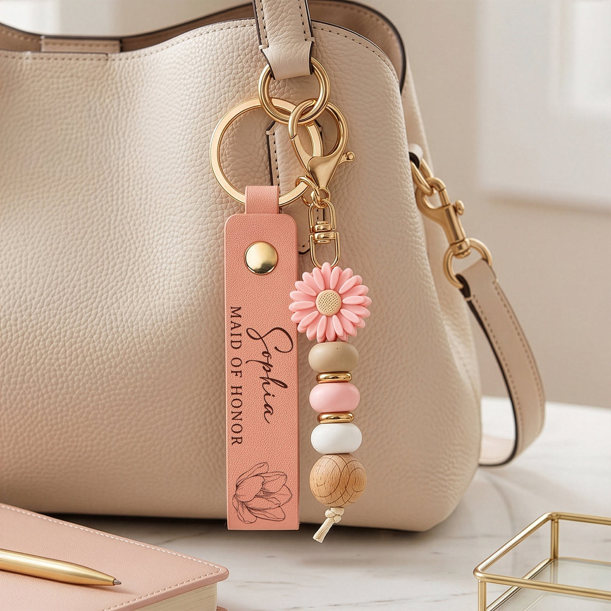 Daisy Keychain For Bridesmaid & Maid Of Honor, Creative Wedding Party Gift With Pastel Floral Style