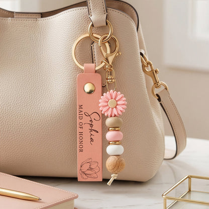 Daisy Keychain For Bridesmaid & Maid Of Honor, Creative Wedding Party Gift With Pastel Floral Style