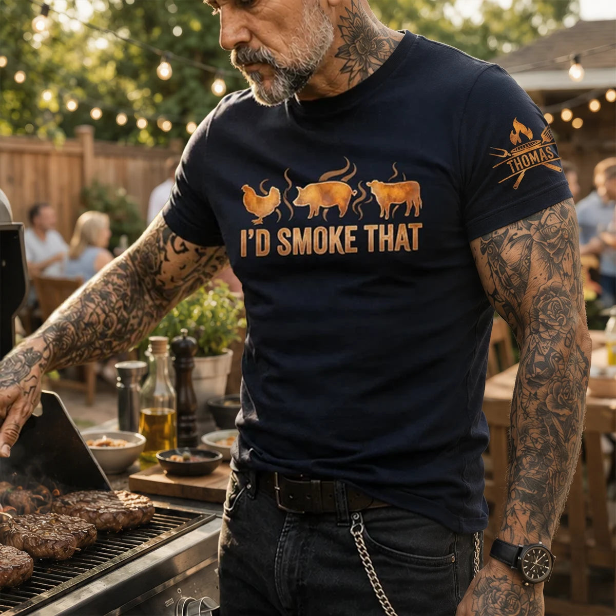 Personalized Dual Print Classic Tee, Funny I'd Smoke That BBQ Graphic for Backyard Grilling, Unique Gift for Grill Lovers