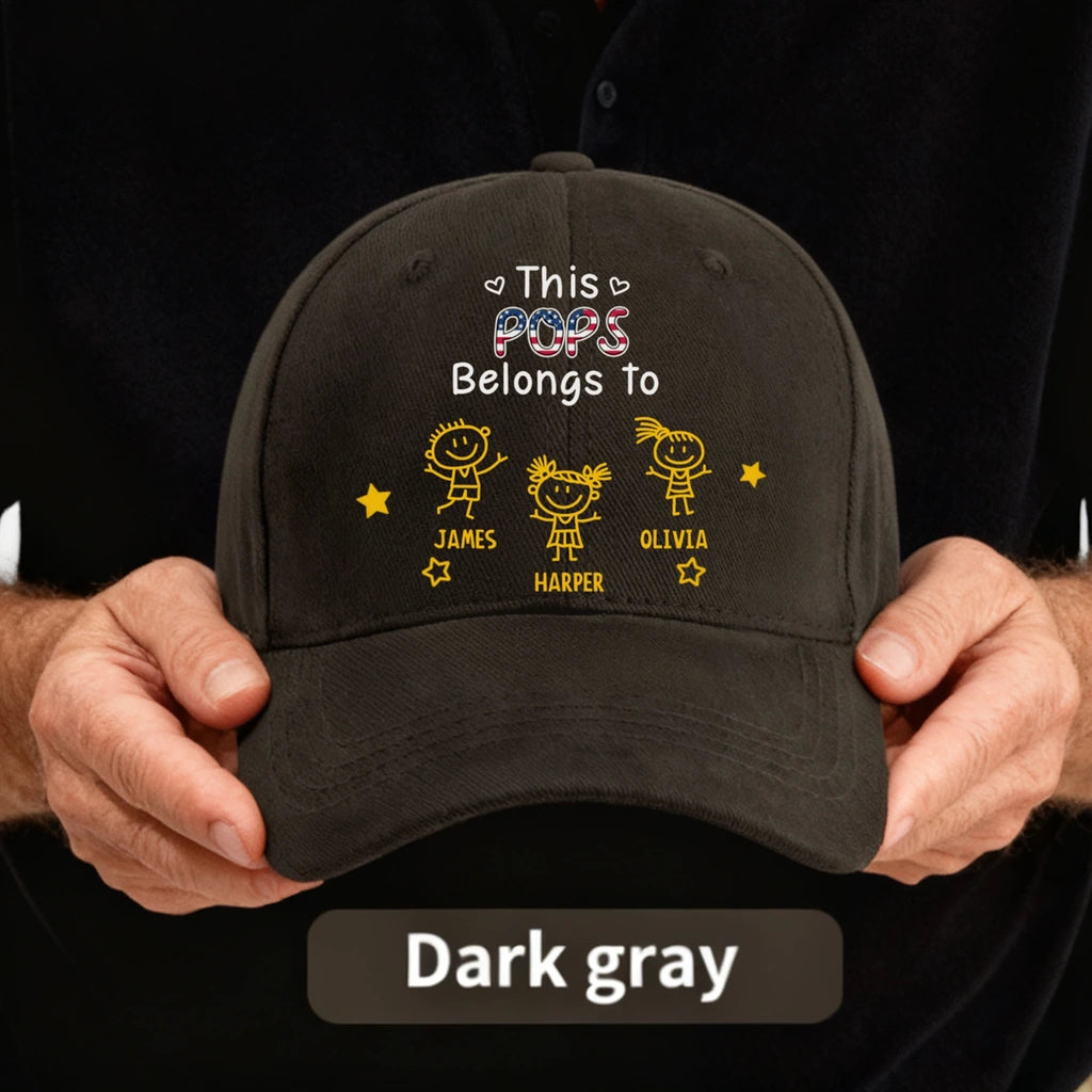 Personalized Grandpa Hat with Custom Title, Grandkids Names & Kids Doodle Design