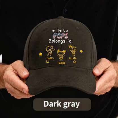 Personalized Grandpa Hat with Custom Title, Grandkids Names & Kids Doodle Design