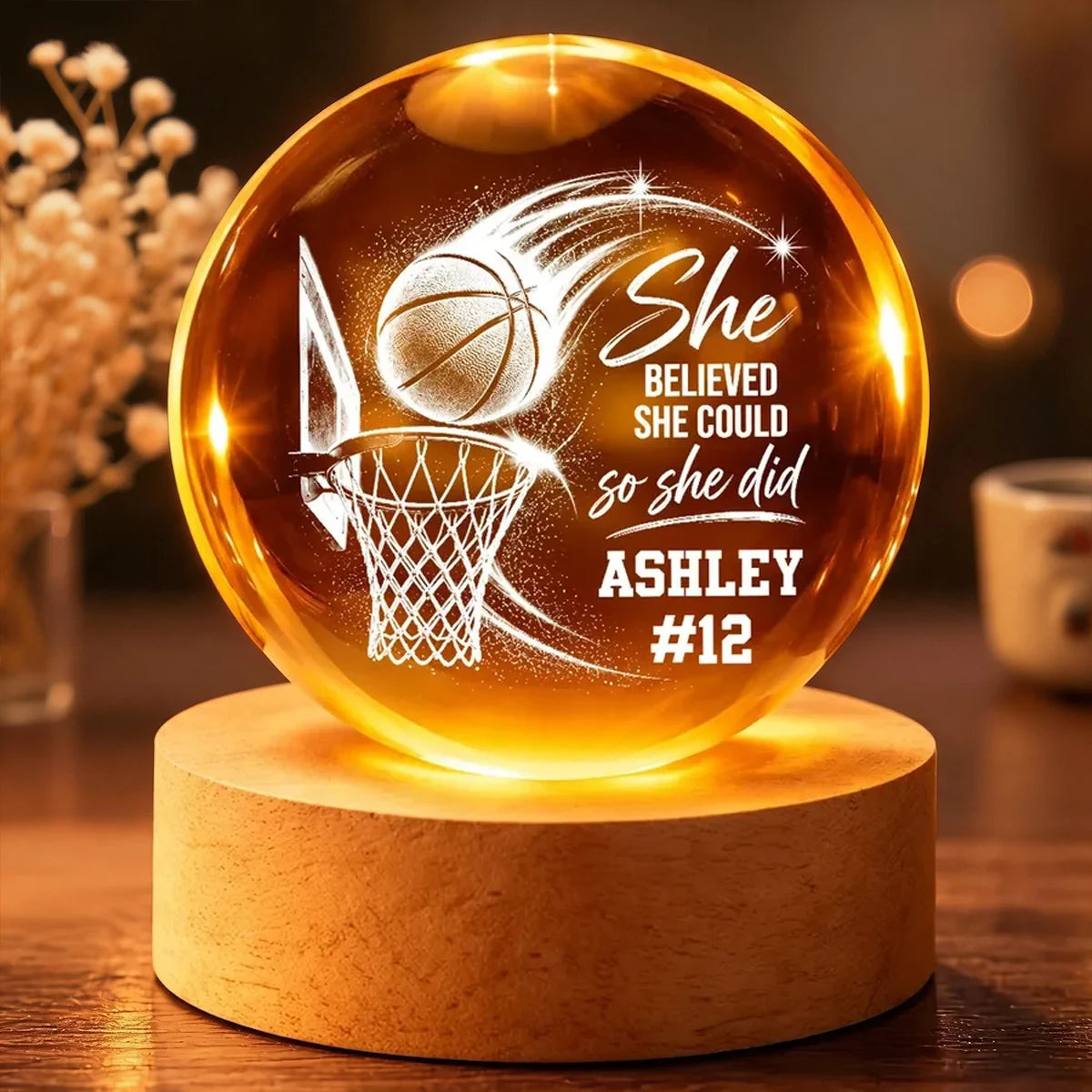 Basketball Globe Lamp, She Believed She Could Design, Personalized Creative Gift for Players and Coaches