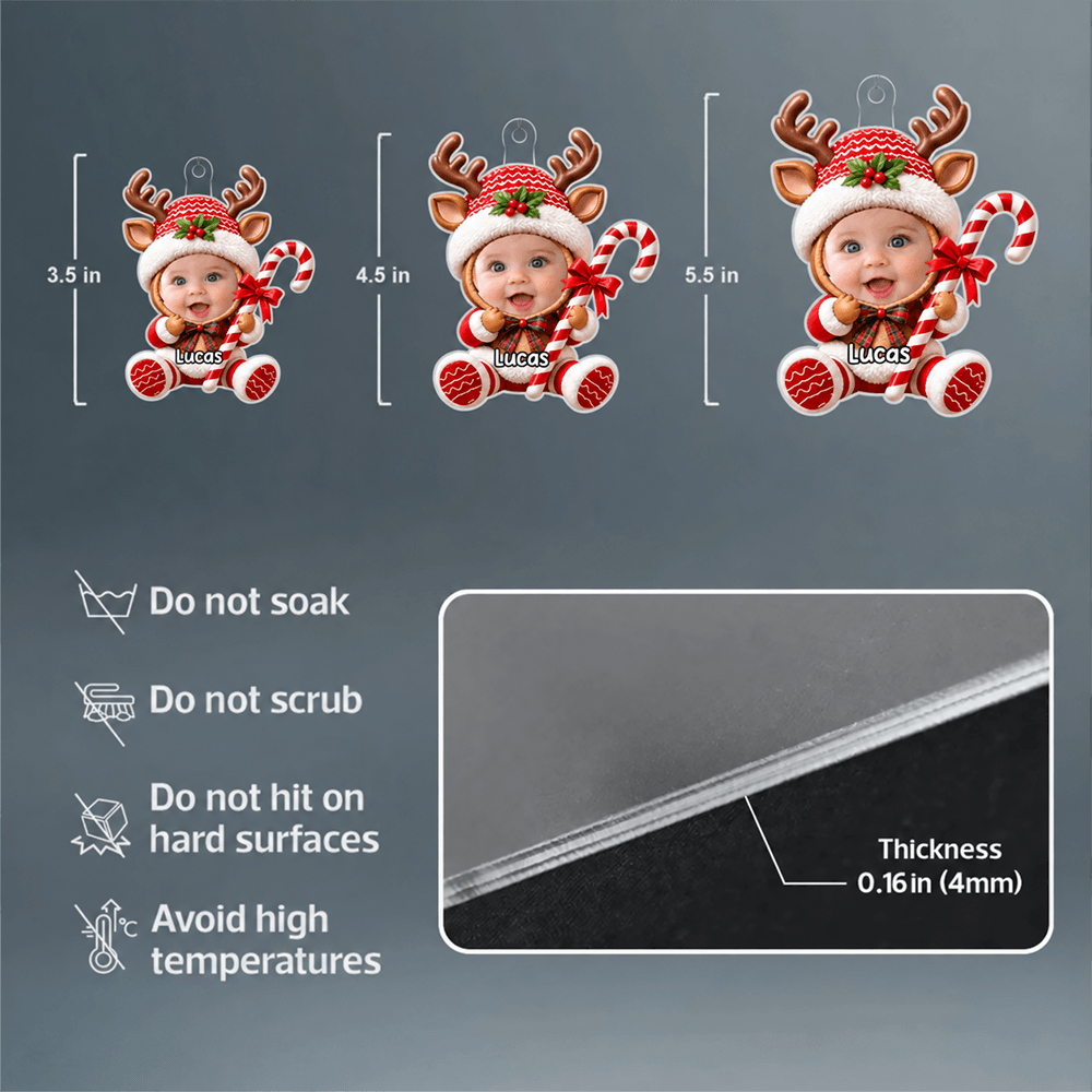 Personalized Photo Christmas Ornament, Choose Your Festive Character Design, Custom Name Keepsake Gift for Kids & Family