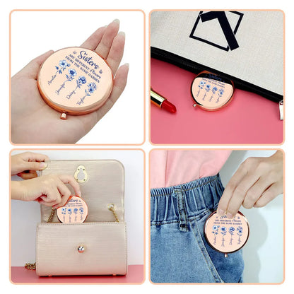 Personalized Metal Compact Mirror Sisters Are Different Flowers Gift, Blue Floral Quote, Unique Sister Gift