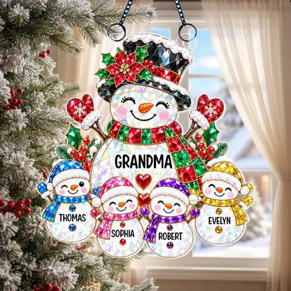 Personalized Grandma Snowman Acrylic Suncatcher Ornament, Colorful Christmas Window Decor, Unique Gift for Grandma