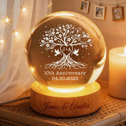 Personalized Globe Lamp, Tree of Life Anniversary Design, Unique Gift for Couple with Warm Bedside Glow