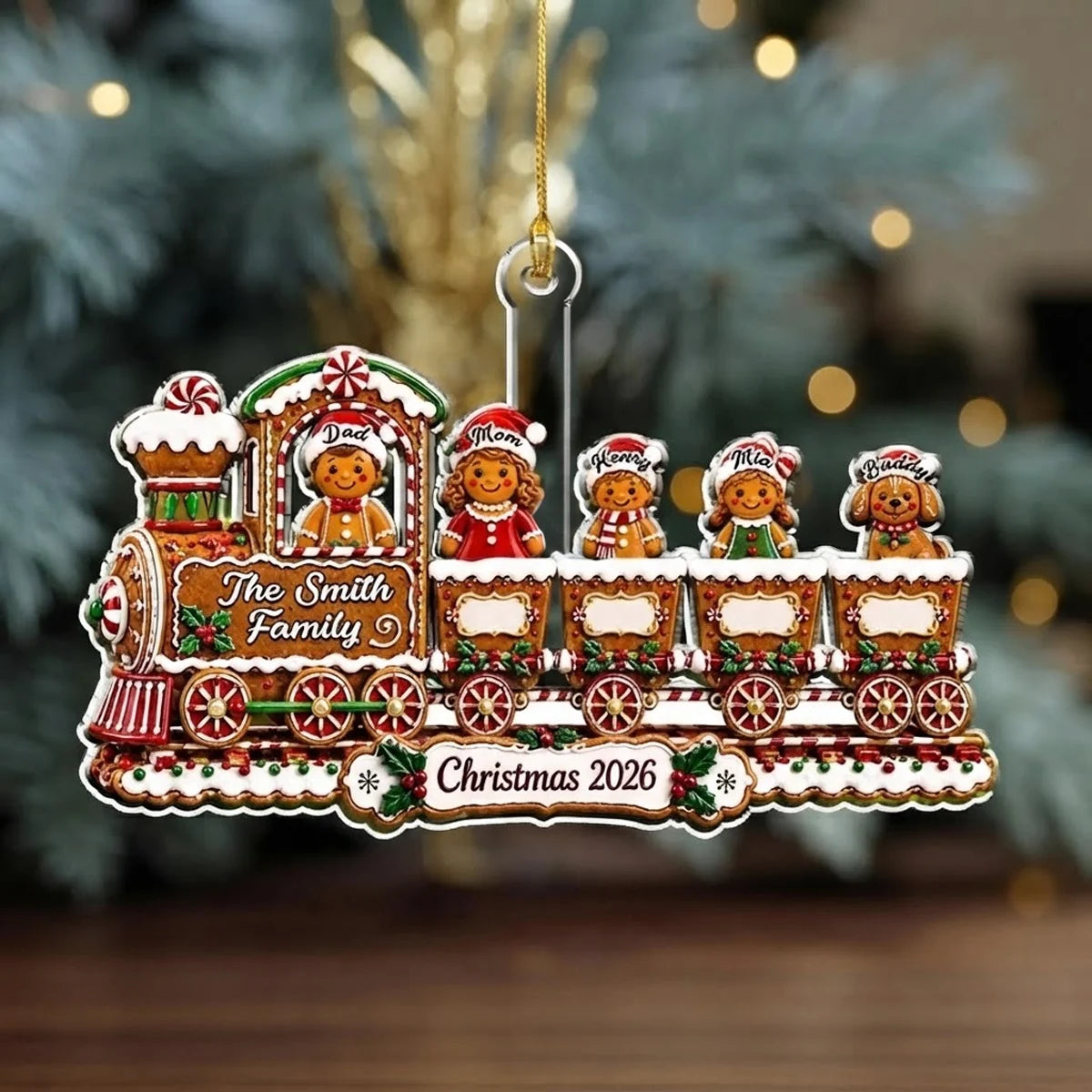 Personalized Together Is Home Acrylic Ornament, Festive Gingerbread Train, Creative Gift for Family and Dog Lovers
