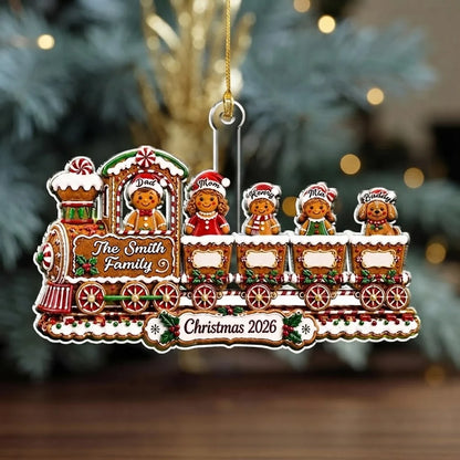 Personalized Together Is Home Acrylic Ornament, Festive Gingerbread Train, Creative Gift for Family and Dog Lovers
