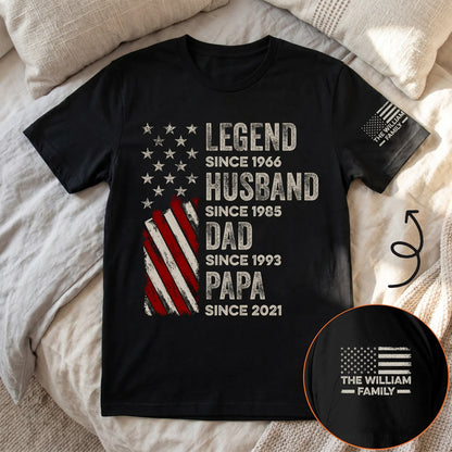 Custom Dual Print Classic Tee with Patriotic Family Print, Unique Creative Gift for Dad & Husband