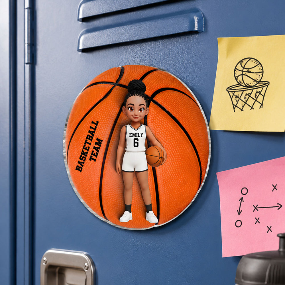 Personalized Acrylic Fridge Magnet with Cartoon Basketball Player, Unique Gift for Son or Daughter