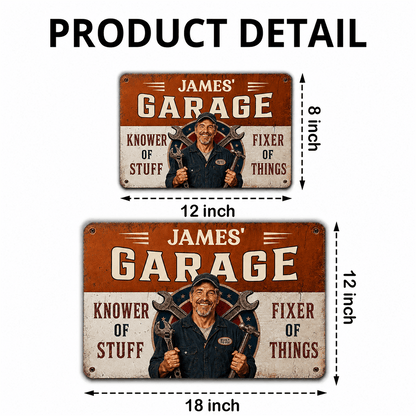 Personalized Mechanic Garage Sign with Custom Photo & Name, Rustic Metal Wall Decor, Gift for Dad, Grandpa or Handyman