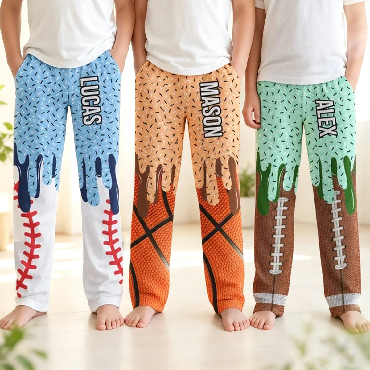 Personalized Printed Lounge Pants with Ice Cream Drip Sports Art, Unique Gift for Young Athletes