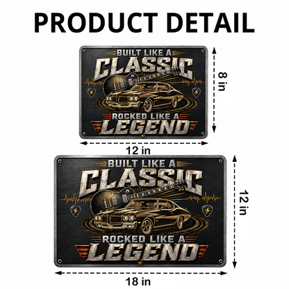 Personalized Classic Car & Rock Music Iron Sign, Built Like a Classic Rocked Like a Legend, Custom Garage Gift