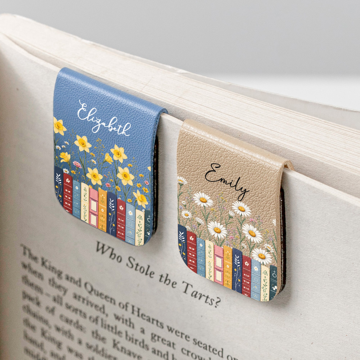 Leather Magnetic Bookmark with Personalized Vintage Floral Library Art, Creative Gift for Mom or a Book-Loving Friend