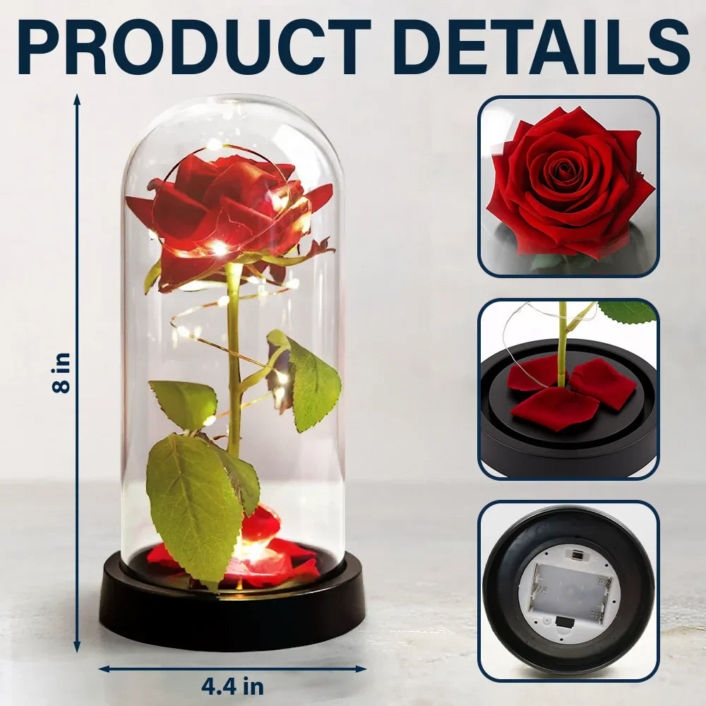 Lighted Eternal Rose Dome with Glowing Red Rose and Couple Back View, Sweet Romantic Decor, Unique Gift for Wife or Husband