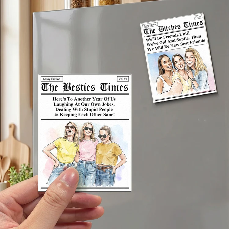 Acrylic Fridge Magnet, Personalized Friendship Newspaper Art, Creative Gift for Friends Who Laugh Together