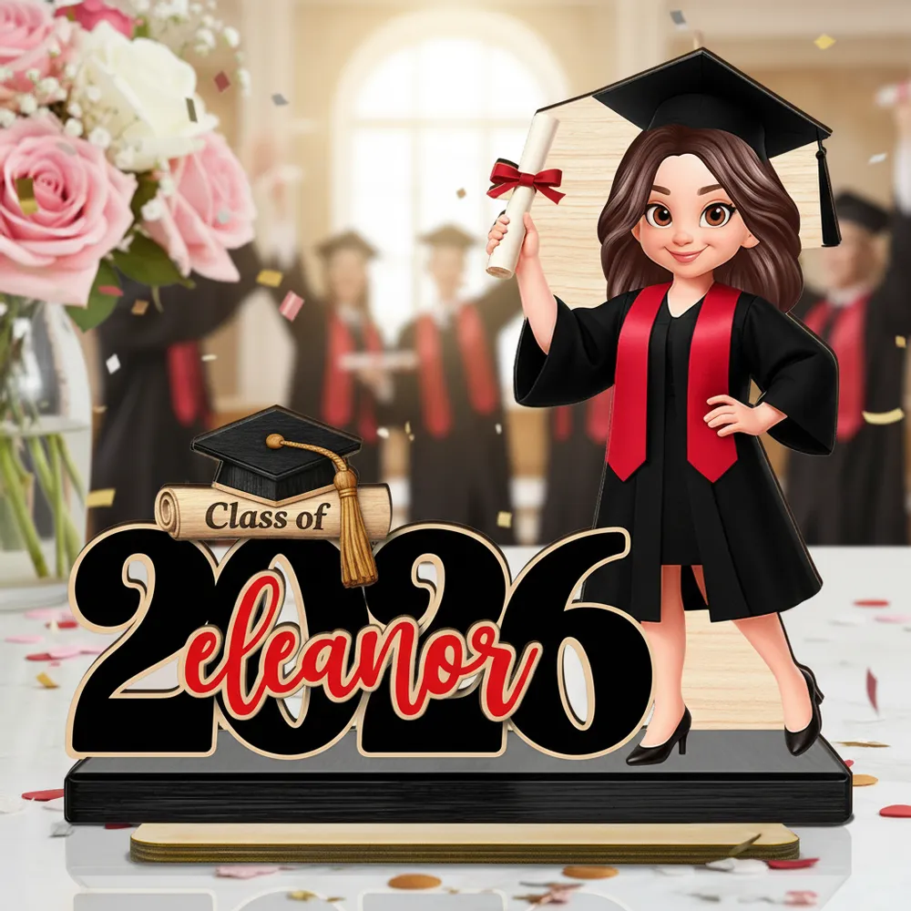 Custom 2-Layer Wooden Plaque For Graduation, Cap & Gown Keepsake, Creative Gift For Her Proud Moment