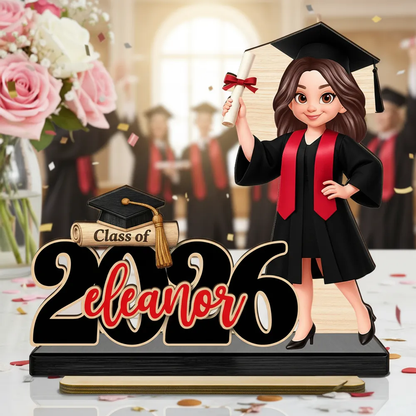 Custom 2-Layer Wooden Plaque For Graduation, Cap & Gown Keepsake, Creative Gift For Her Proud Moment