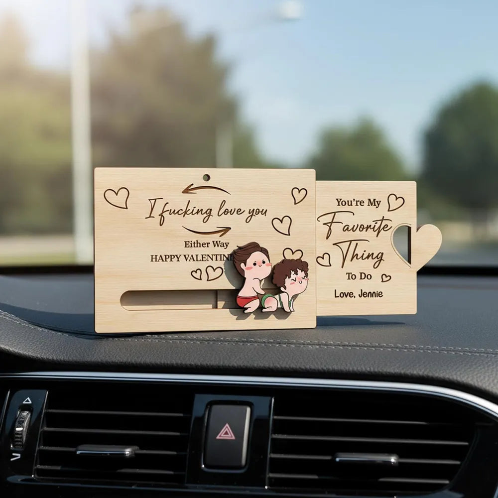 Wooden Sliding Ornament Personalized for Couples, Cute Inappropriate Love Quote Gift for Him or Her on Valentine's Day