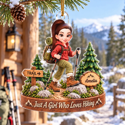 Personalized Acrylic Ornament, Just a Girl Who Loves Hiking, Creative Forest Gift for Granddaughter