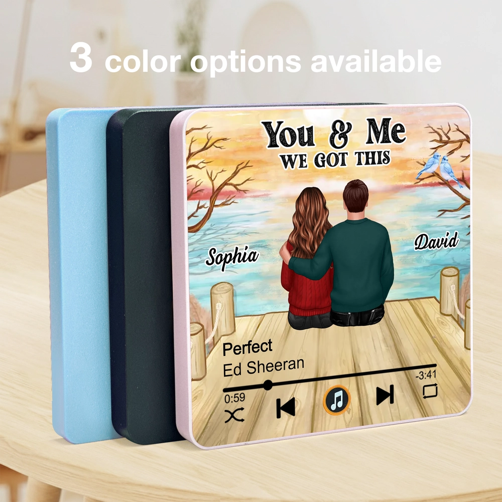 Personalized Acrylic Music Magnet with Couple Sitting by the Lake, You & Me We Got This, Unique Romantic Gift for Him or Her