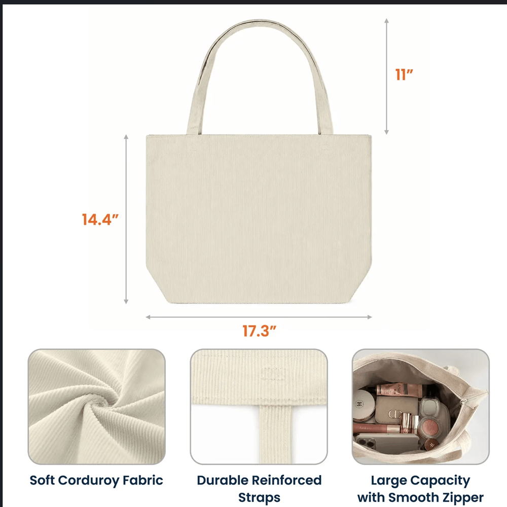 Personalized Bookstore Corduroy Tote Bag, Custom Name Floral Bookshop Bag, Unique Gift for Book Lovers