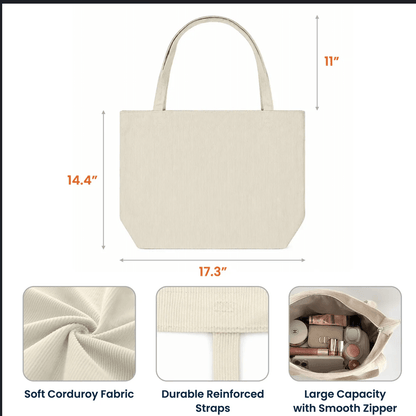 Personalized Bookstore Corduroy Tote Bag, Custom Name Floral Bookshop Bag, Unique Gift for Book Lovers
