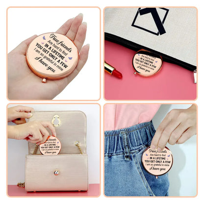 Personalized Metal Compact Mirror True Friends Quote Pocket Gift for Best Friend - Sweet Everyday Reminder