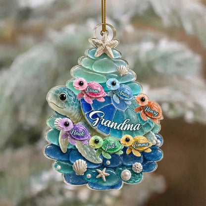 Personalized Turtle Family Acrylic Ornament, Grandma with Grandkids, Unique Christmas Gift for Grandma