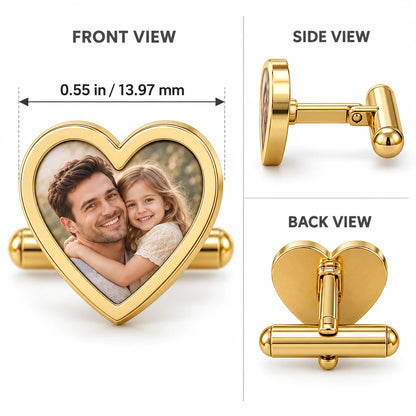 Personalized Heart-Shaped Photo Cufflinks, Meaningful Keepsake Gift for Dad, Husband or Partner