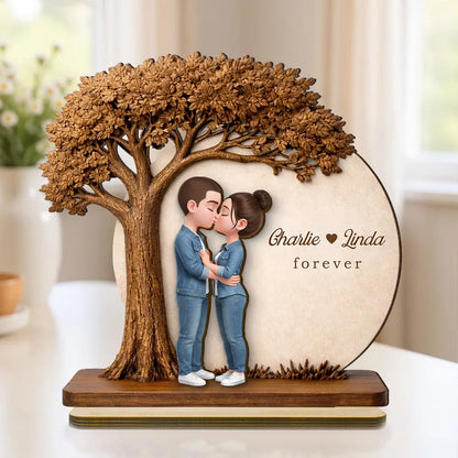 2-Layer Wooden Plaque Personalized Couple Love Tree Design Sweet Romantic Display for Bedroom or Living Room Unique Gift
