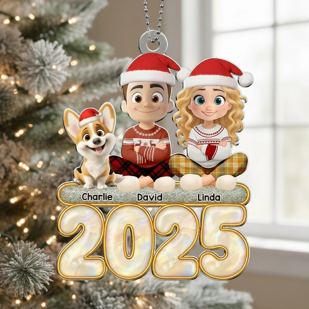2025 Couple & Dog Acrylic Ornament – Personalized Christmas Keepsake, High-Clarity Collectible Gift for Families