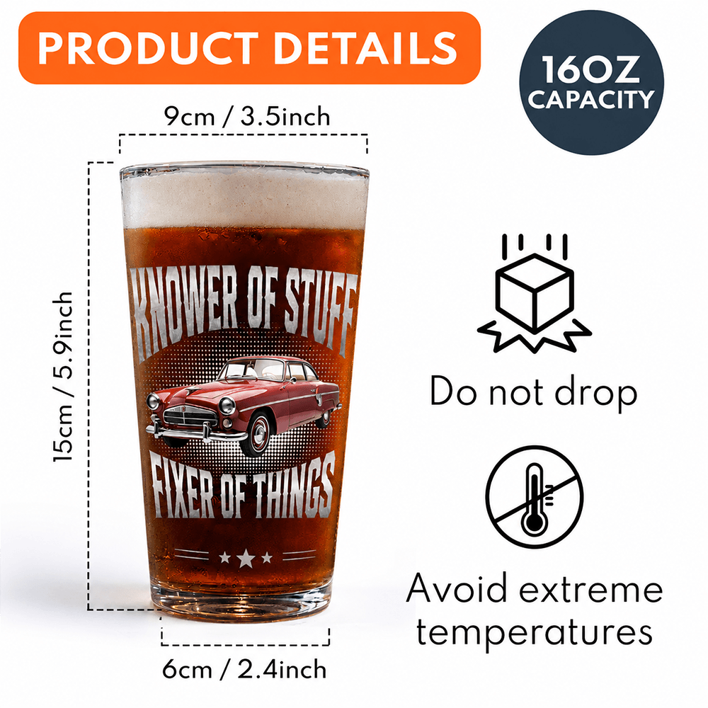 Personalized Beer Glass with Classic Muscle Car Art, Black and Gold Unique Gift for Car Enthusiast
