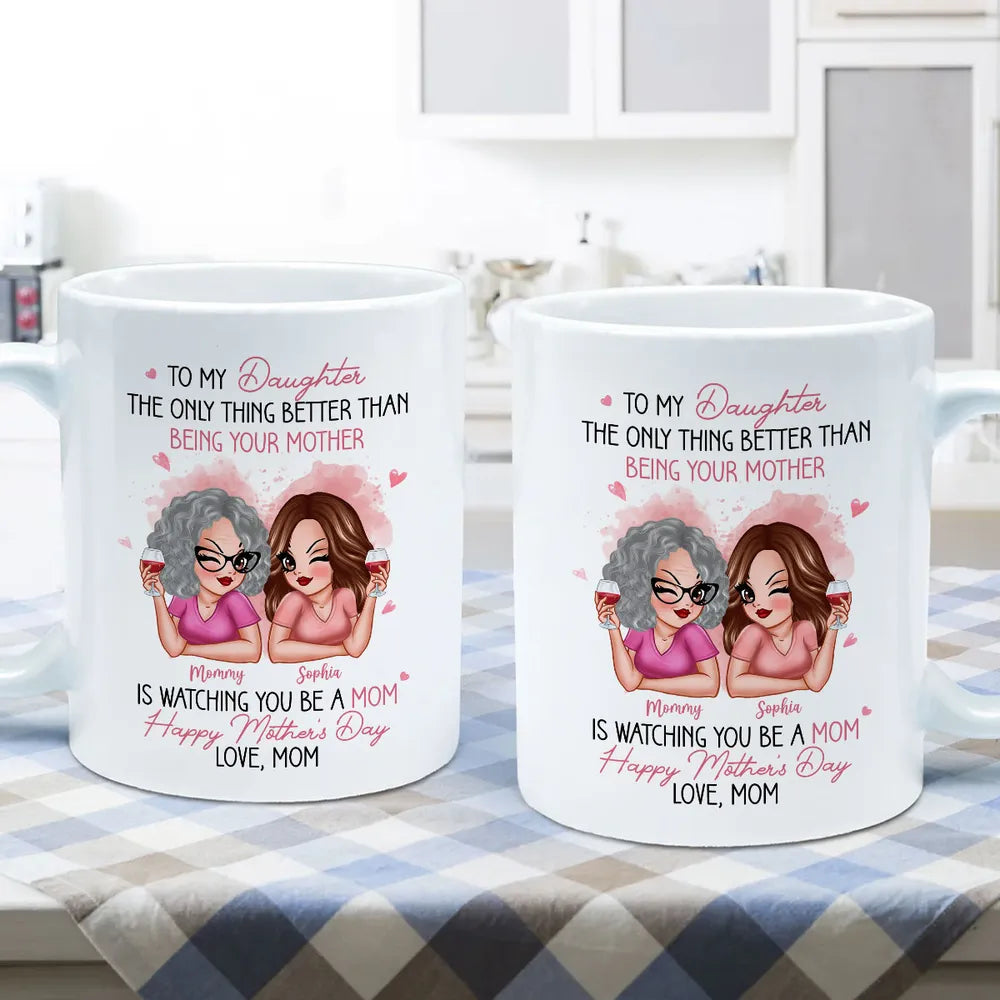 To My Daughter – Personalized Ceramic Mug , Perfect Gift for Mother and Daughter, Featuring a Fun Design with Winking Characters