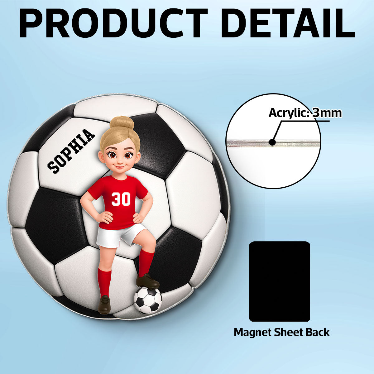 Custom Cartoon Soccer Acrylic Fridge Magnet With Ball, Creative Gift for Son, Daughter or Grandkid