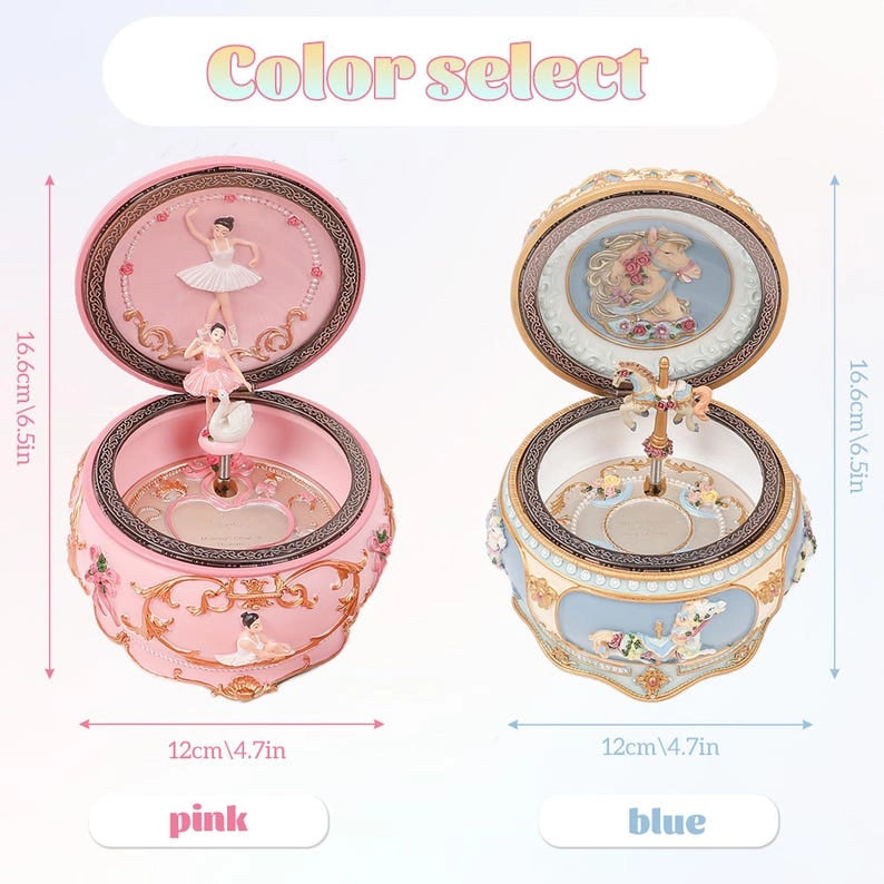 Custom Ballerina Music Box & Carousel Keepsake, Personalized Pink and Blue Musical Gift for Girls, Daughter, Granddaughter and Ballet Lovers