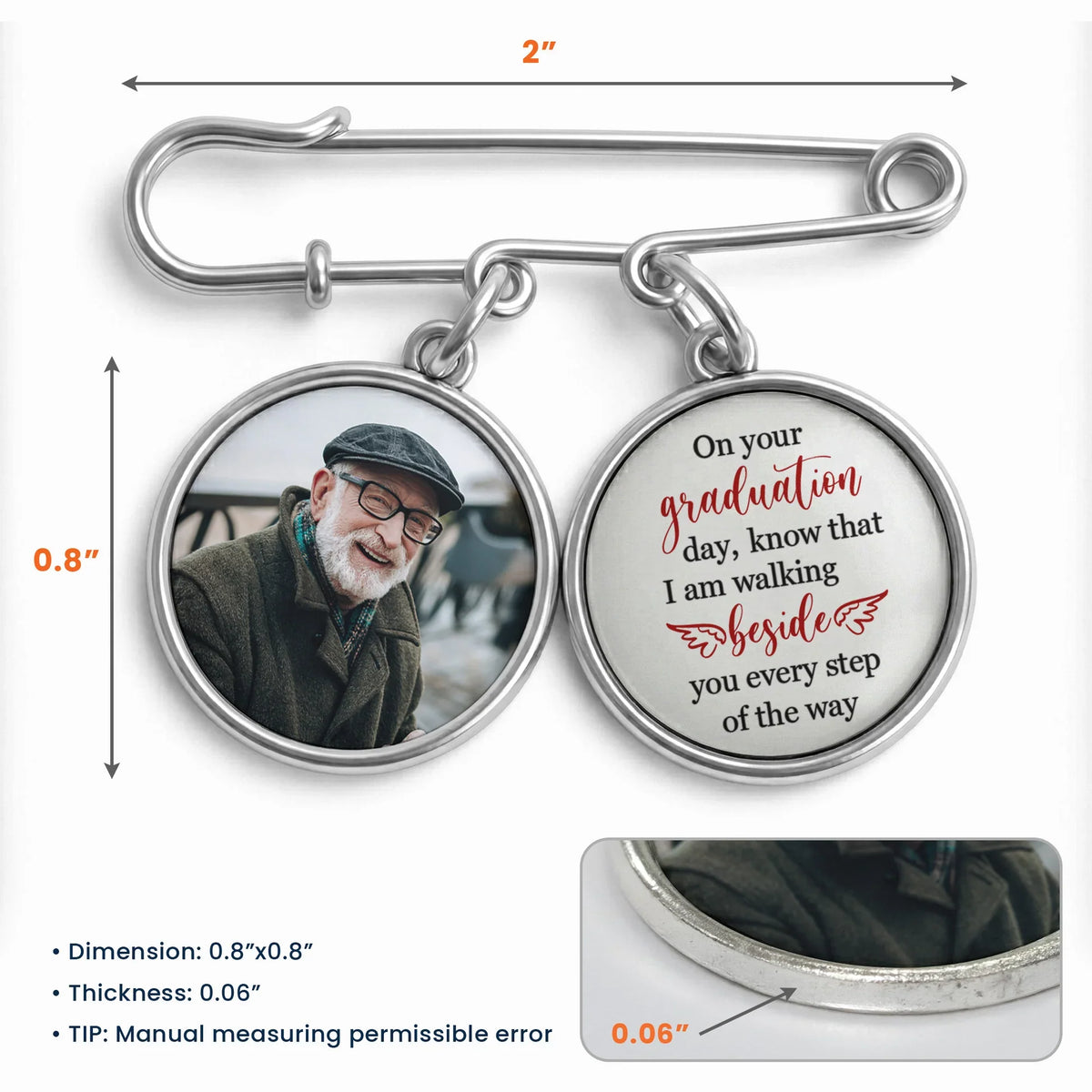 Graduation Walking Beside You Every Step Alloy Charm Lapel Pin With Photo Charms - Unique Gift for Graduate