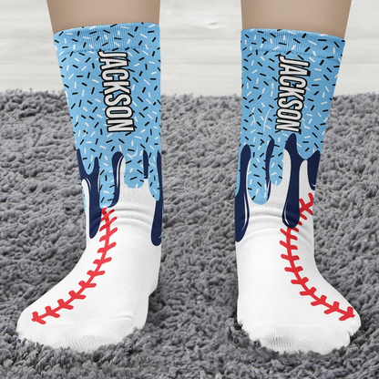 Personalized Baseball Socks with Playful Drip Art, Creative Game Day Keepsake Gift for Players and Fans
