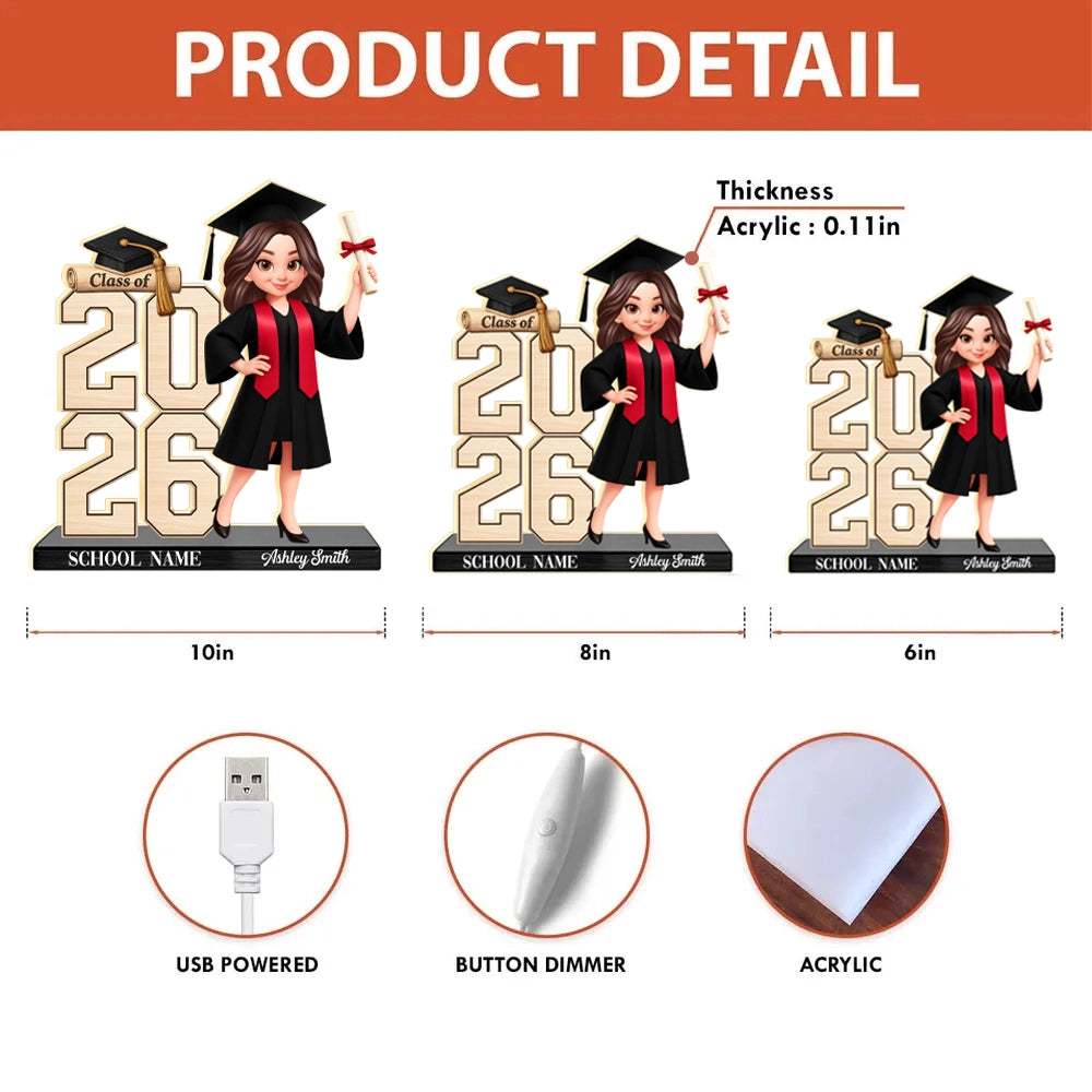 Personalized Graduation Girl Acrylic Light Box with Warm Glow for Bedroom or Bookshelf Display, Unique Keepsake Gift
