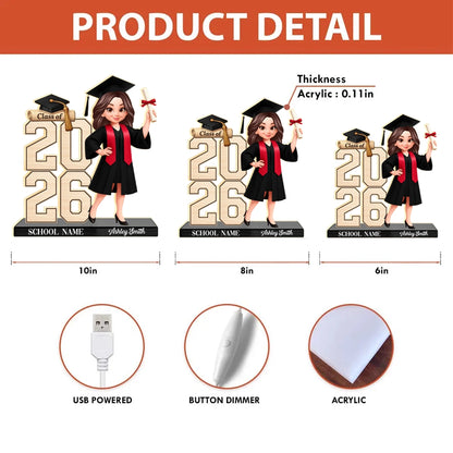 Personalized Graduation Girl Acrylic Light Box with Warm Glow for Bedroom or Bookshelf Display, Unique Keepsake Gift