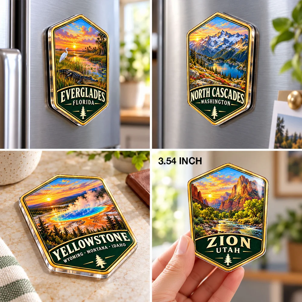 Personalized Acrylic Fridge Magnet, Colorful Wetland Sunset Keepsake, Unique Gift for National Park Travelers