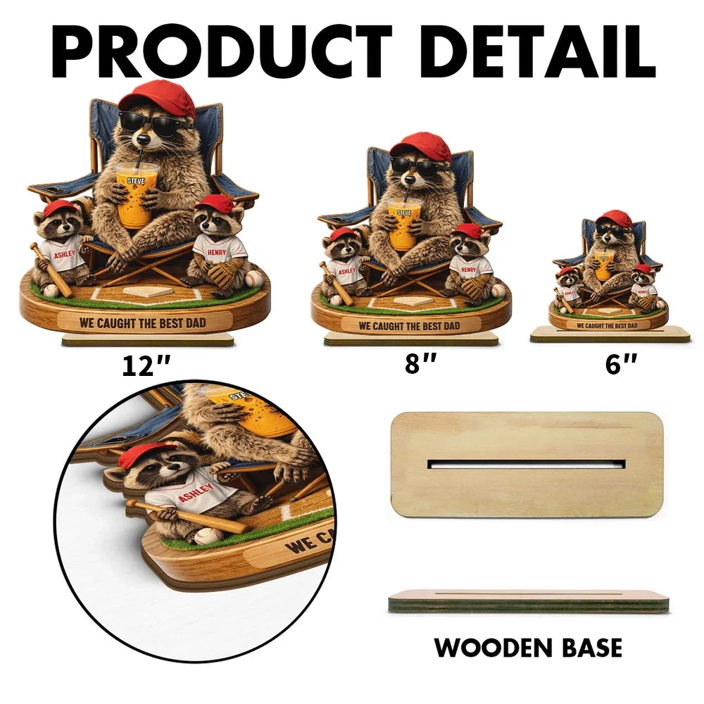 Personalized 2-Layer Wooden Plaque, Funny Raccoon Baseball Dad Scene, Unique Father's Day Gift