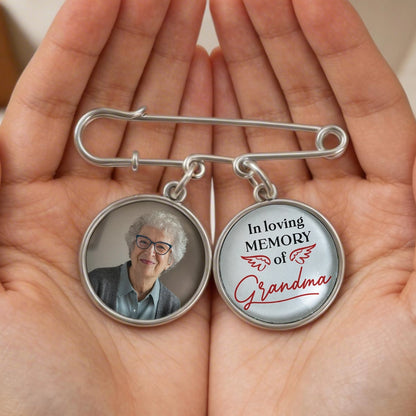 In Loving Memory of Grandma Alloy Charm Lapel Pin With Custom Photo - Heartwarming Memorial Gift