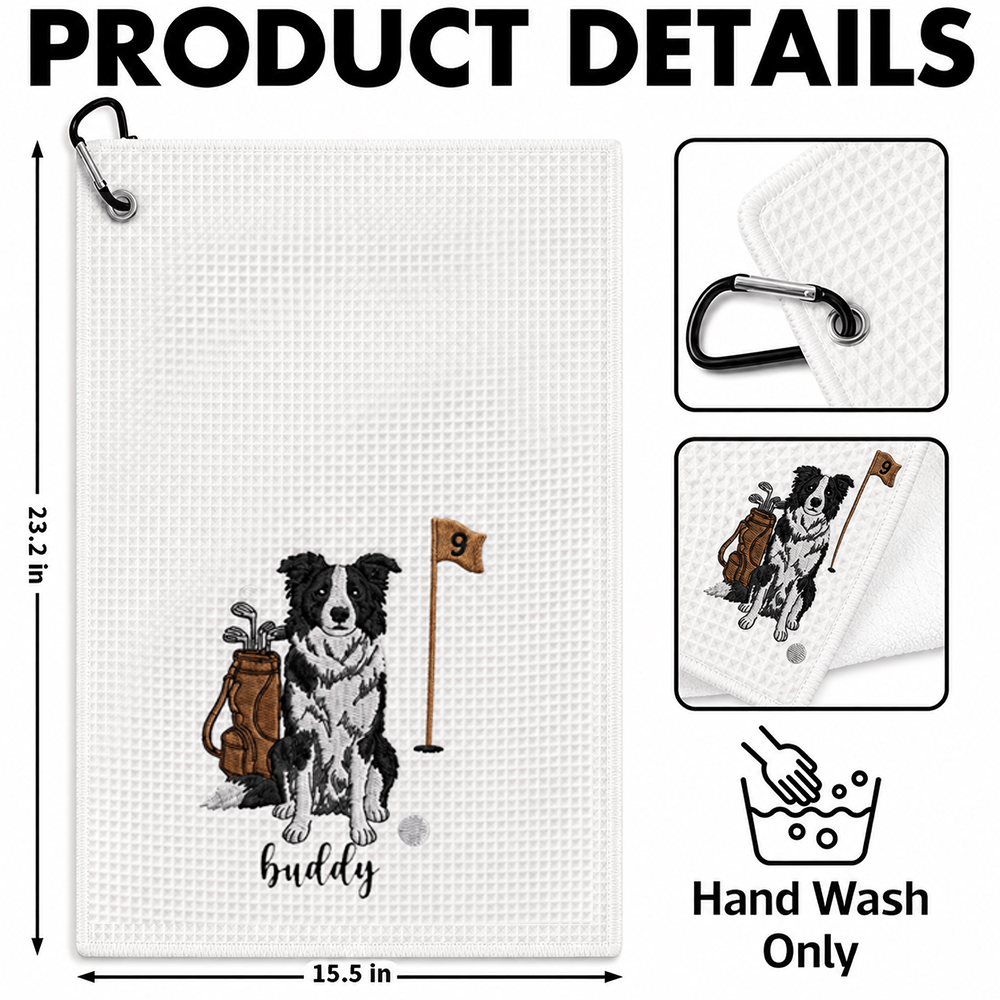 Personalized Dog Golf Towel with Photo or Embroidered Pet Portrait & Name, Custom Gift for Dog-Loving Golfers