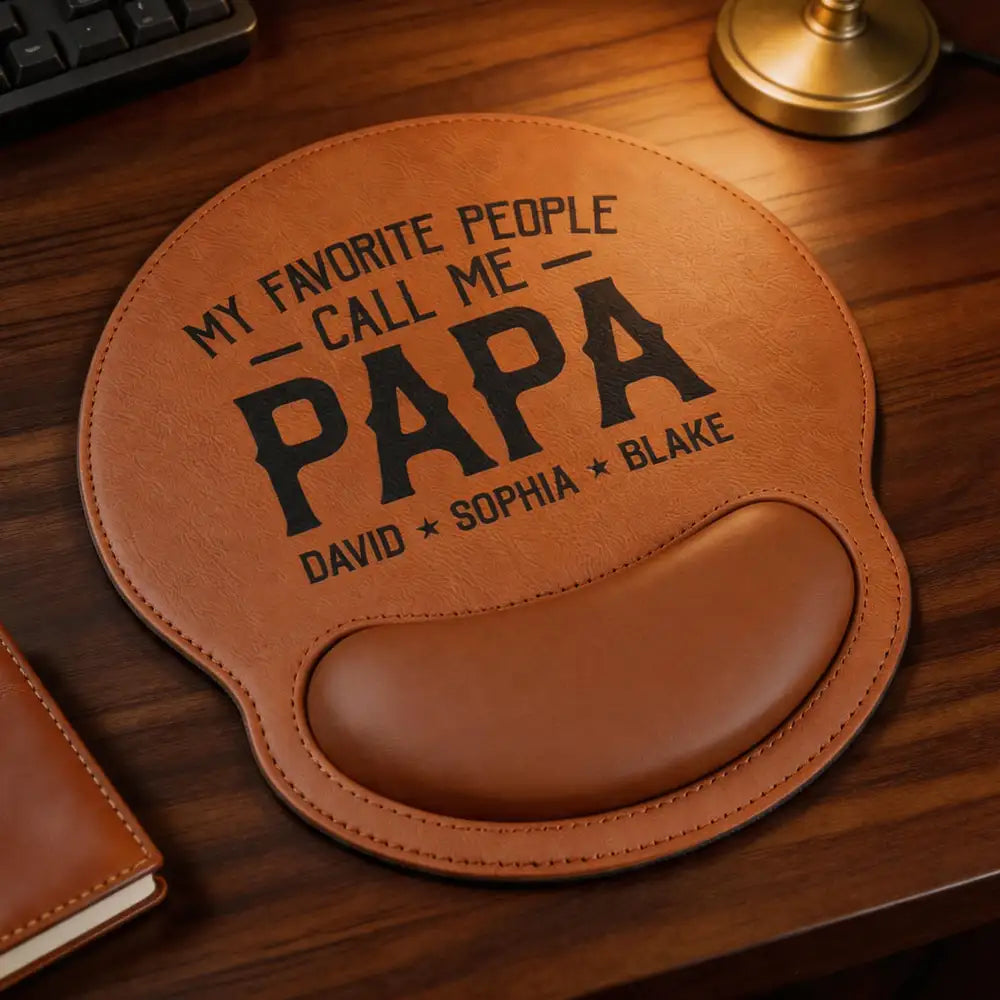 Personalized Wrist Rest Mouse Pad for Papa, Unique Custom Desk Gift for Dad or Grandpa in Warm Brown