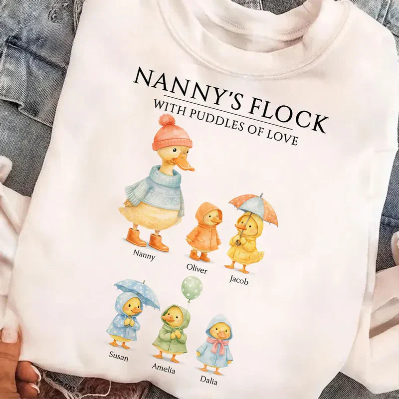 Classic Tee with Cute Ducks in Raincoats Nanny's Flock - Personalized Gift for Grandma That Feels Like Family